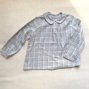 Pepa London Plaid Blouse 3Y Blue Check Peter Pan Collar Cotton